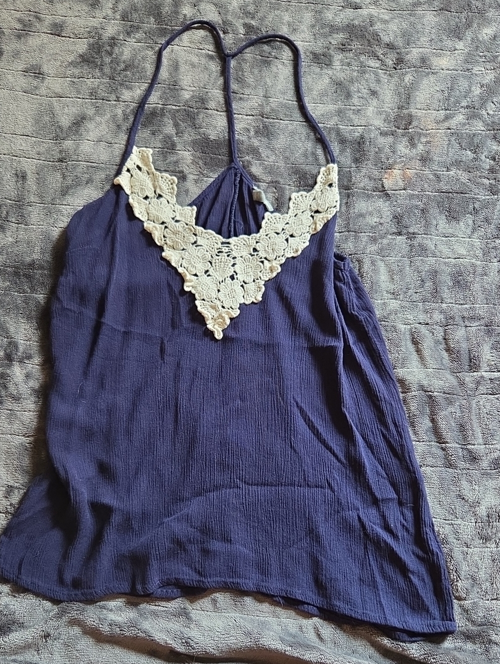 Charlotte Russe Navy Crochet-Trim Spaghetti Strap Tank Top